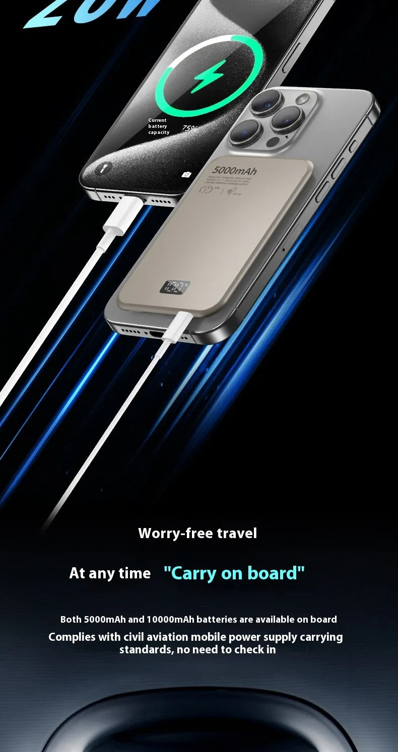 Magnetic Wireless Digital Display Aluminum Alloy Fast Charging Mobile Power Supply